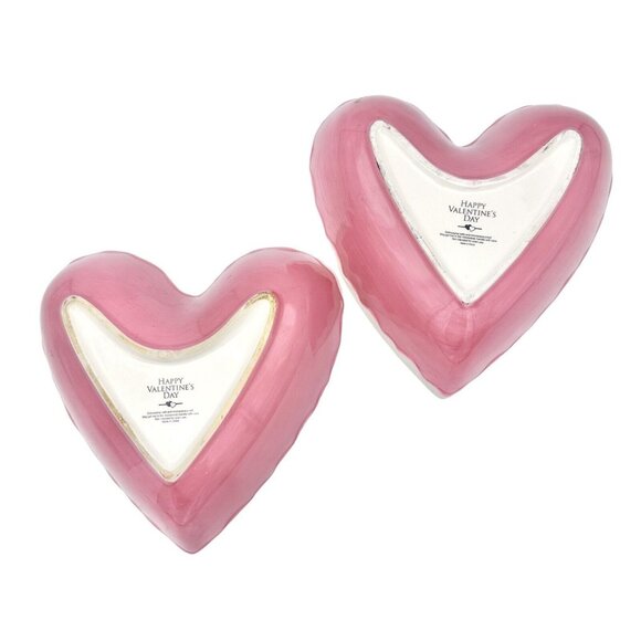 Happy Valentines Day Set Of 2 Pink Heart-Shaped Ceramic Bowls 9 Inches Wide - Picture 3 of 6